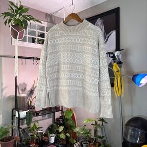 rachel zoe Womens Patterned Knit Sweater Pullover Long Sleeve Beige Cream Cozy L